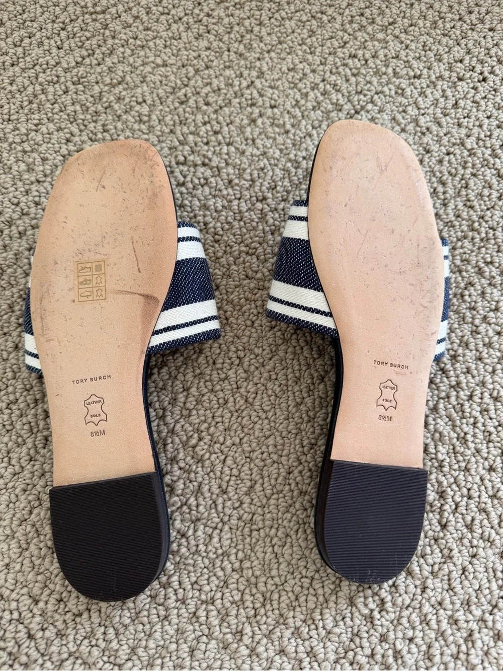 Tory Burch Navy and White Slide Sandals - Size 8.5